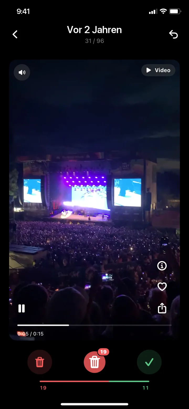 „An diesem Tag“ in PhotoDelete: ein Video von vor 2 Jahren beim Swipen